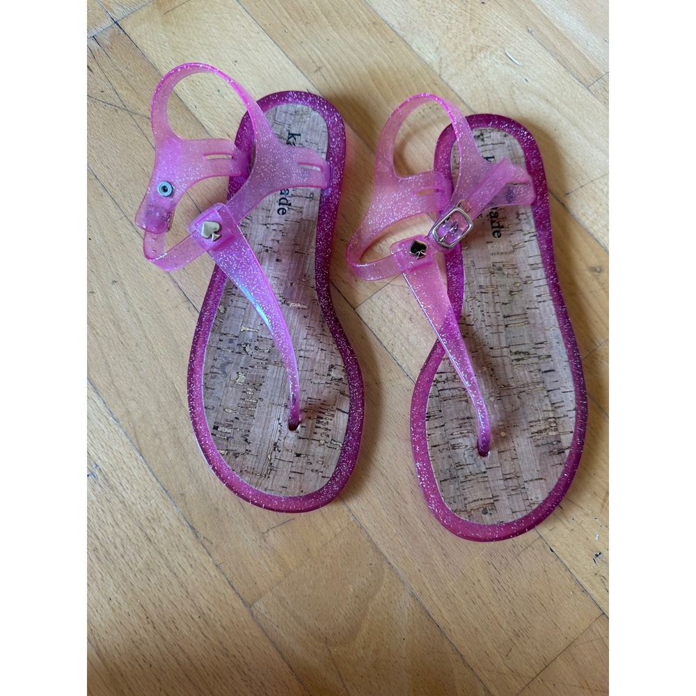 Kate Spade New York Pink Glitter Jelly Sandals Cork Footbed Thong Flat Shoes 6